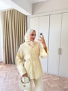 HR-1396H&R ButikTb- Güza Yan Düğme Detaylı Keten Takım Sarı
