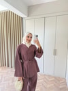 HR-1396H&R ButikTb- Güza Yan Düğme Detaylı Keten Takım Kahve