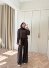 HR-2971H&R ButikTB-Nurla Boncuk Detaylı Modal Oysh Takım Acı Kahve