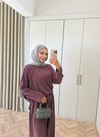 HR-2971H&R ButikTB-Nurla Boncuk Detaylı Modal Oysh Takım Mürdüm