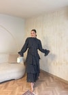 HR-0530H&R ButikTB-Qüla Ponponlu Şifon Takım Siyah (ÖN SİPARİŞ)