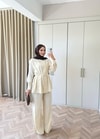 HR-1374H&R ButikTB - Rişa Ön 2 Komple Düğmeli Keten Takım Bej
