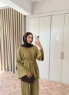 HR-1546H&R ButikTB - Willa Kemeri Detaylı Keten Takım Yağ Yeşili