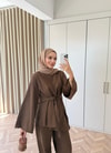HR-1546H&R ButikTB - Willa Kemeri Detaylı Keten Takım Acı Kahve