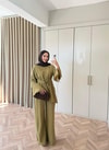 HR-1546H&R ButikTB - Willa Kemeri Detaylı Keten Takım Yağ Yeşili