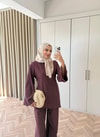 HR-1546H&R ButikTB - Willa Kemeri Detaylı Keten Takım Mürdüm