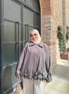 HR-2993H&R ButikFus- Yaprak Detaylı Trenç Lila