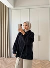 HR-2991H&R ButikFus- Yaprak Detaylı Trenç Siyah