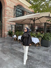 TRNCKT-004H&R ButikMera Yarasa Detaylı Trenç Siyah