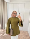 HR-3270H&R Butikek - Hesa Arka Bağlamalı Tunik Yağ Yeşili