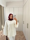 HR-3270H&R Butikek - Hesa Arka Bağlamalı Tunik Beyaz