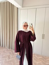 HR-3242H&R ButikEk- İlas Ön Yırtmaçlı Tunik Mürdüm