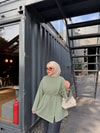 HR-3491H&R ButikEk- Misa Yanı Yırtmaç Detaylı Tunik Çağla Yeşili