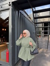 HR-3491H&R ButikEk- Misa Yanı Yırtmaç Detaylı Tunik Çağla Yeşili