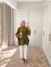 HR-3267H&R Butikek- Neva 2 Yanı Detaylı Tunik Yağ Yeşili