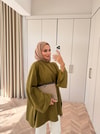 HR-3267H&R Butikek- Neva 2 Yanı Detaylı Tunik Yağ Yeşili