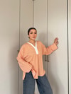 HR-3405H&R ButikNG- Çizgili Ön Düğmeli Tunik Turuncu