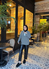 HR-3405H&R ButikNG- Çizgili Ön Düğmeli Tunik Siyah