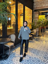 HR-3405H&R ButikNG- Çizgili Ön Düğmeli Tunik Siyah