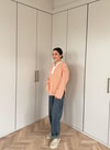 HR-3405H&R ButikNG- Çizgili Ön Düğmeli Tunik Turuncu