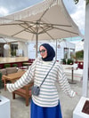 HR-3035H&R ButikNG- Lis Çizgi Desen Tunik Sarı-Mavi