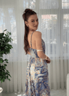 Aloha Lacivert  Etnik Desen İpek Elbise 