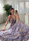 Aloha Lila Etnik Desen İpek Elbise 