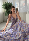 Aloha Lila Etnik Desen İpek Elbise 