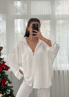 Beyaz İthal Ayrobin Tek Cepli Oversize Gömlek 