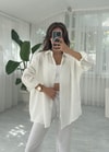 Beyaz Tensel Oversize Gömlek