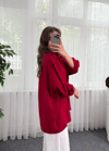 Bordo İthal Ayrobin Tek Cepli Oversize Gömlek 