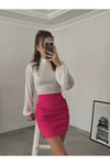 Büzgülü Pembe Mini Etek