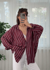 Çizgili Bordo Crush Gömlek