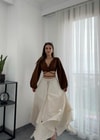 Ekru Gotik Tasarım Gofre Kumaş Etek 