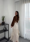 Ekru Gotik Tasarım Gofre Kumaş Etek 
