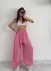 Erato Pembe Tasarım Keten Kargo Cep Pantolon