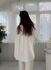 Glodi Beyaz Düşük Omuz Oversize Gömlek 