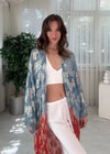Golden Bloom Mavi Kırmızı Altın Desenli Bohem Kimono