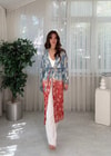 Golden Bloom Mavi Kırmızı Altın Desenli Bohem Kimono