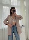 Helen Ekru Premium Kol Katlamalı Poliviskon Blazer