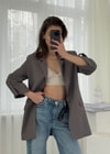 Helen Gri Premium Kol Katlamalı Poliviskon Blazer 