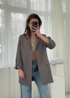 Helen Gri Premium Kol Katlamalı Poliviskon Blazer 