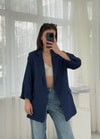 Helen Lacivert Premium Kol Katlamaklı Poliviskon Blazer