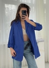 Helen Saks Mavi Premium Kol Katlamalı Poliviskon Blazer