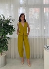 Helia Yağ Yeşili İkili Keten Takım 