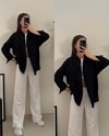 İris Siyah Oversize Tek Cep Keten Gömlek 