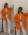 İris Turuncu Oversize Tek Cep Keten Gömlek 