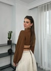 Kahverengi Bağlama Detaylı Crop Top 