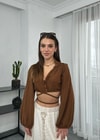Kahverengi Bağlama Detaylı Crop Top 