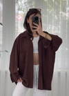 Kahverengi  İthal Ayrobin Tek Cepli Oversize Gömlek